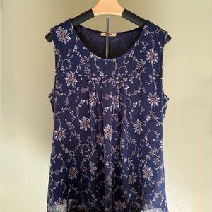 Navy Floral Sleeveless Blouse